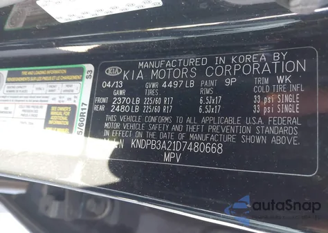 2013 Kia Sportage Lx z USA, uszkodzony, nr VIN KNDPB3A21D7480668